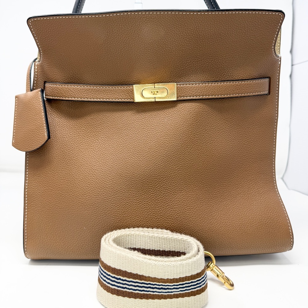 Tory Burch Lee Radziwill Double Bag in Brown German calfskin/Italian suede trim
